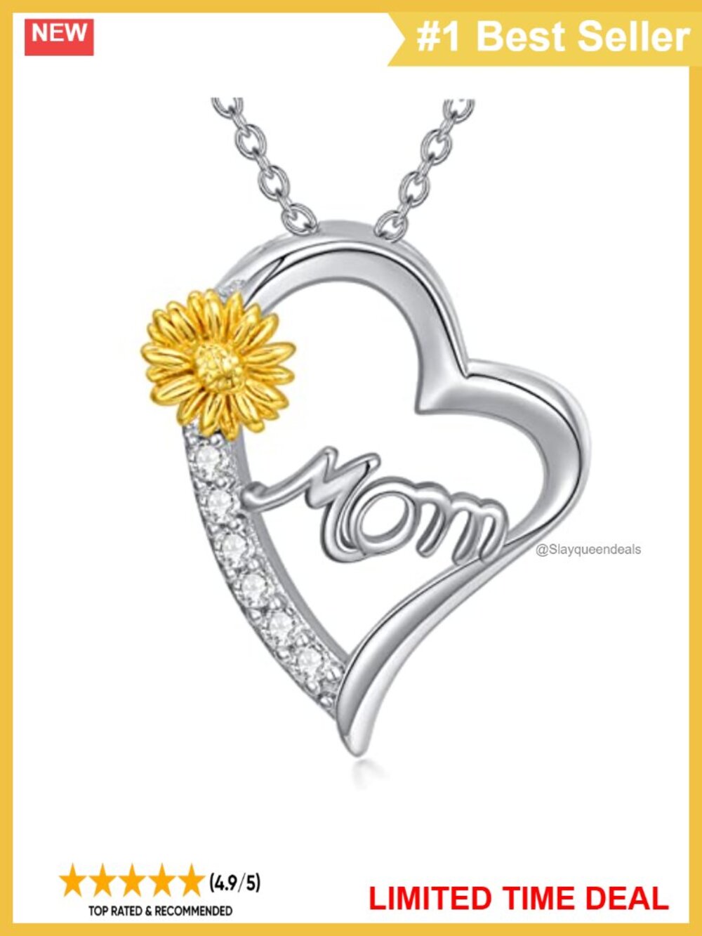 Sterling Silver Sunflower Cross Pendant Necklace 18in Adjustable Chain